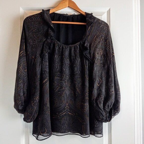 Nanette Lepore Ruffle Trim Sheer Gauze Top - Picture 1 of 6